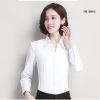 2021女装长袖衬衫韩版修身ol职业正装 白色细斜纹衬衣暗扣设计